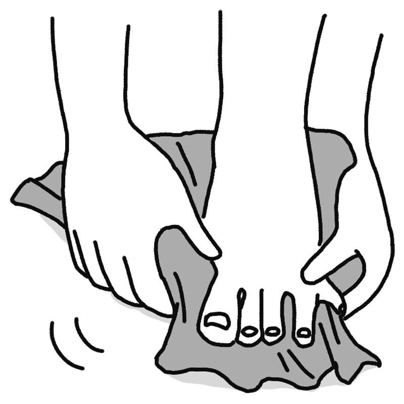 爪まわりの皮膚や指の股に水分を残さないよう拭きとる（イラスト／鈴木みゆき）