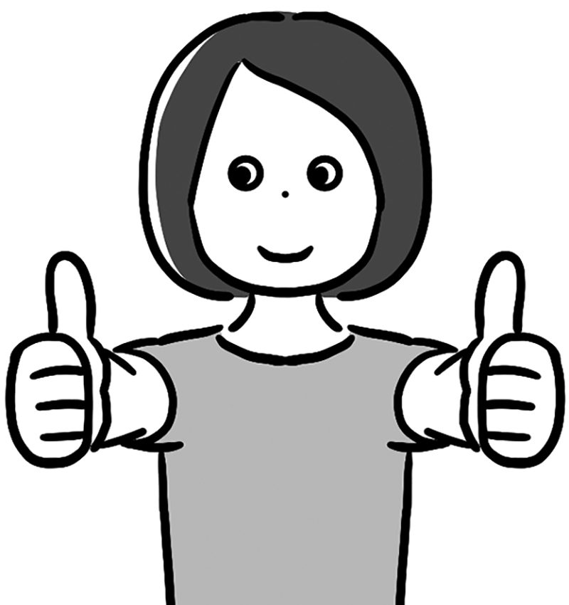 椅子に座り、両腕を肩幅に開いて肩の高さまで上げ、前方にまっすぐ伸ばす。両手を握って親指を立て、その親指を左右、交互に見る（イラスト／成瀬 瞳）