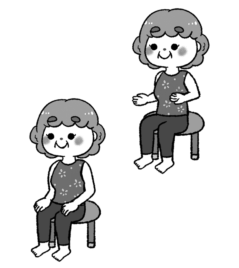 椅子に深く腰かけ、体重が左右均等になるように座る（イラスト／TOKUDOME）