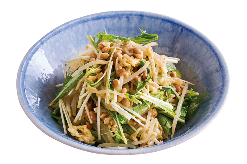 「もやしと水菜の納豆サラダ」