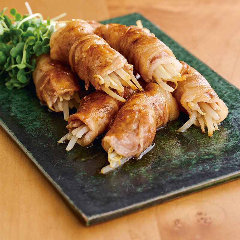 「もやしのしょうが肉巻き」