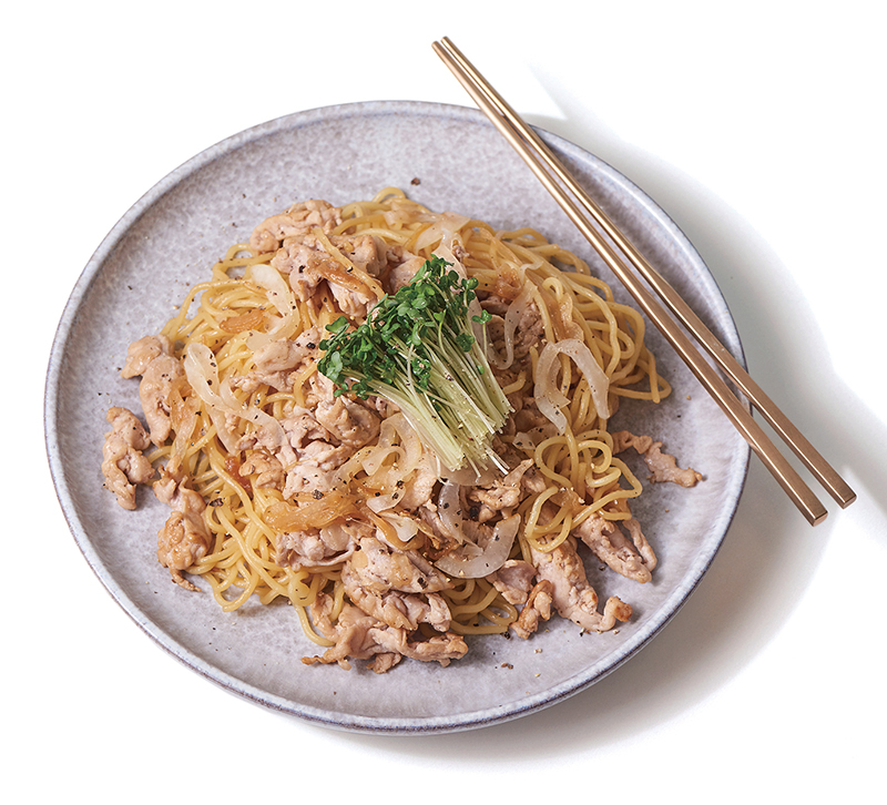 「豚肉と酢玉ねぎの焼きそば」