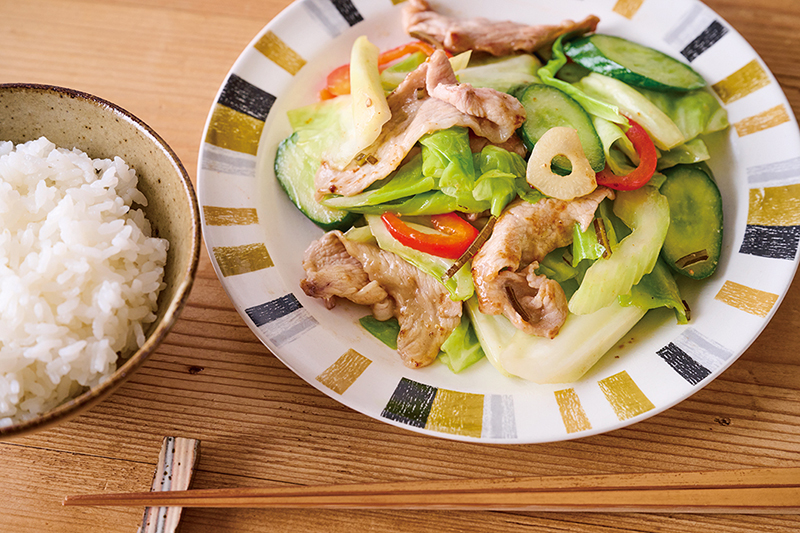 「豚肉とサラダ漬けの炒め物」