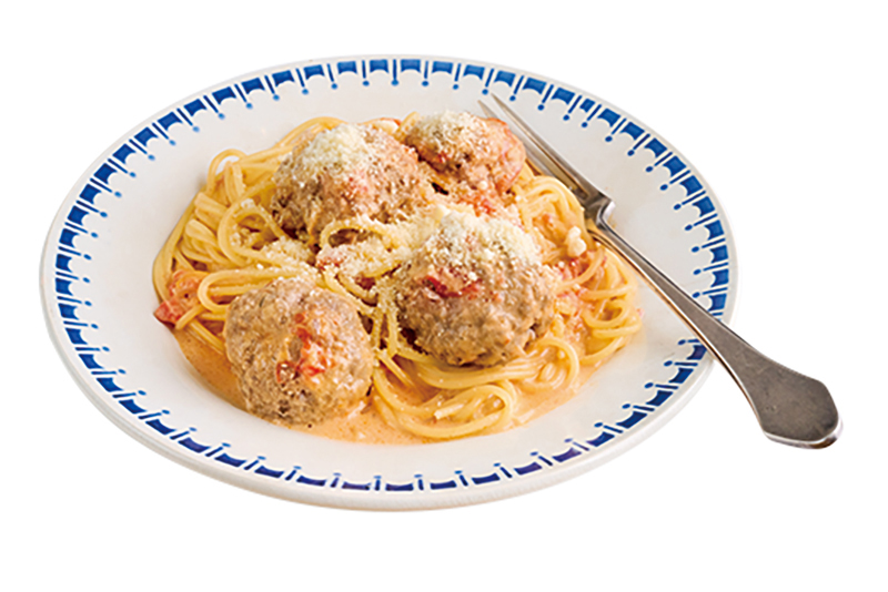 「ミートボール入りトマトクリームパスタ」