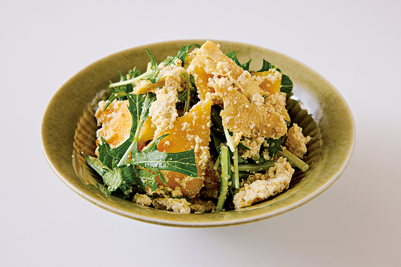 「柿と水菜の厚揚げ白和え」