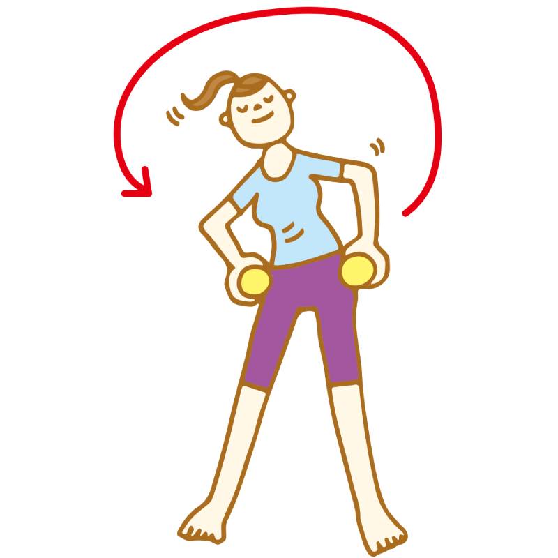 中殿筋にボールを当てたまま腰を回す。右回し、左回しを各5回ずつ行うとよい