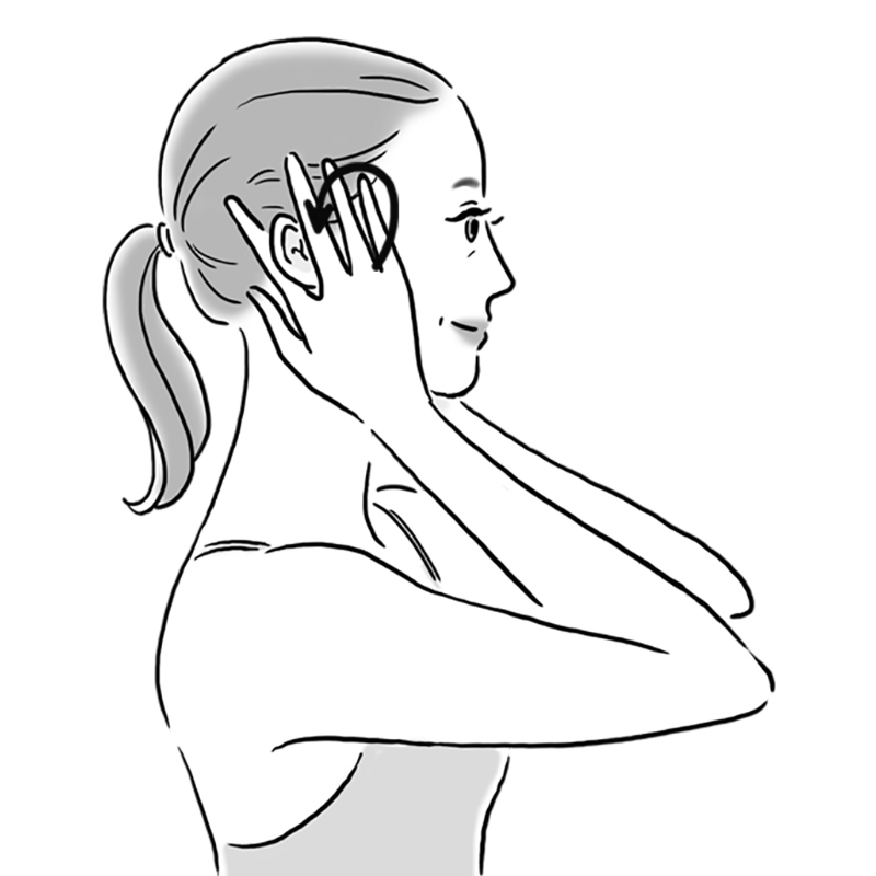 ゆっくり手を開き、人差し指と中指で耳を挟んで上下に耳を動かす（イラスト／奥川りな）