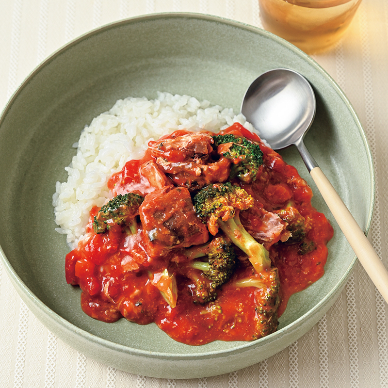 「さば缶トマト煮込みライス」