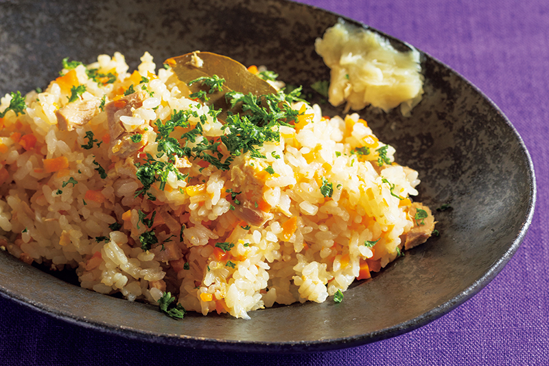 「豆乳ピラフのにんにく添え」