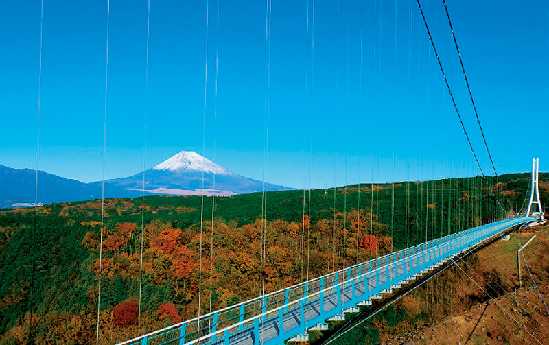 全長400mの富士山を望む吊橋は紅葉の絶景スポット