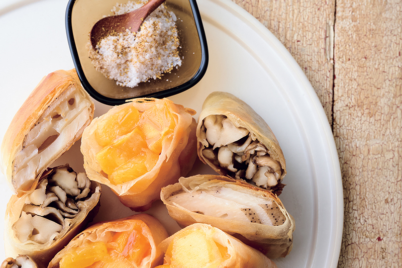 「まいたけの春巻き」「れんこんの春巻き」「柿の春巻き」