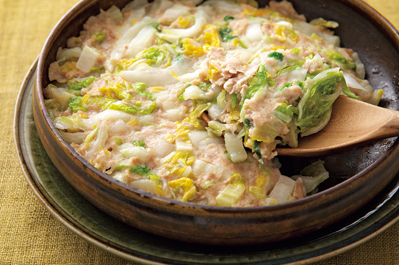 「塩もみ白菜とひき肉のレンジ蒸し」