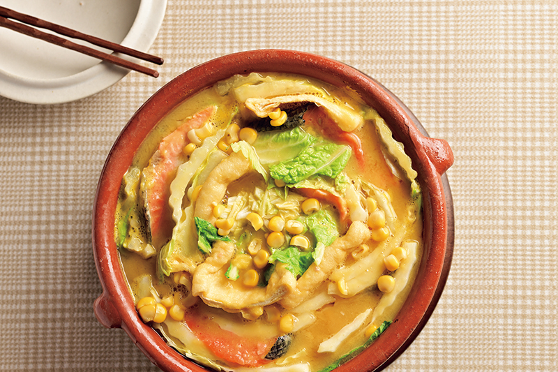 「鮭のコーンスープ風ミルフィーユ鍋」