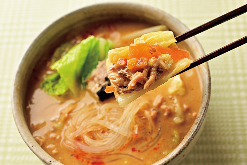 「さば缶の担々風ミルフィーユ鍋」