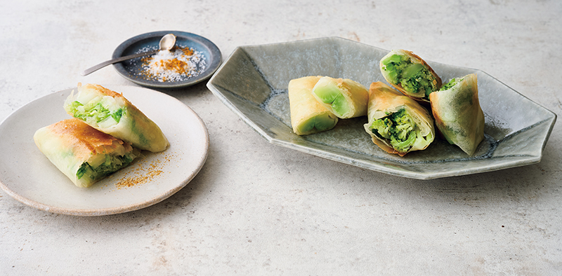 「ブロッコリーの茎の春巻き」「ブロッコリーの花蕾の春巻き」「白菜の春巻き」