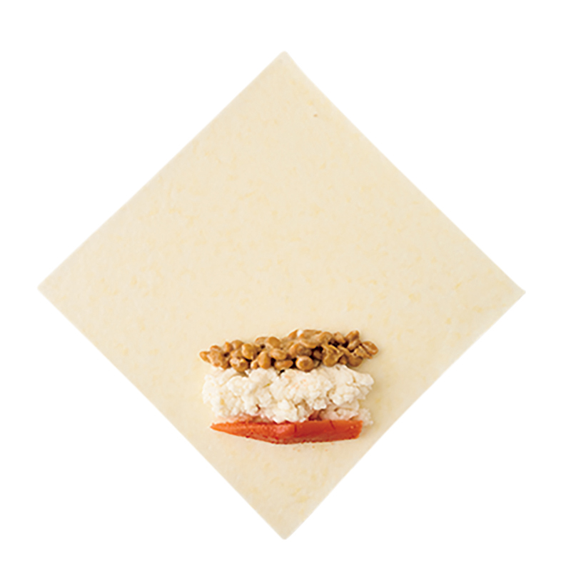 「はんぺん×納豆×明太子の春巻き」の具材