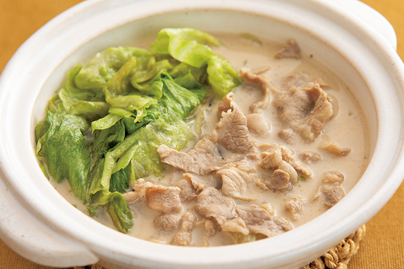 「豚こまレタスのごまドレ鍋」