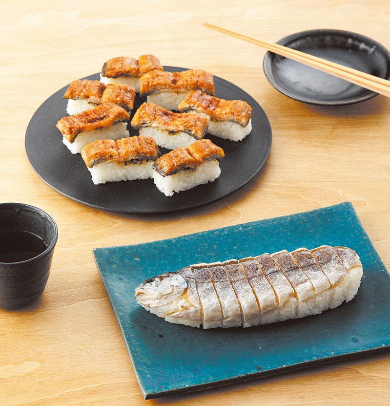 「妙見」の「特製うなぎ寿司、鱒の姿寿司」