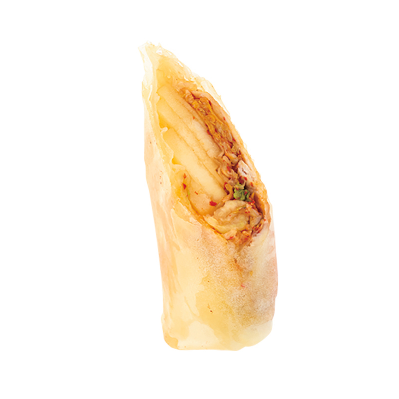 「豚ロース薄切り肉とりんご、キムチの春巻き」