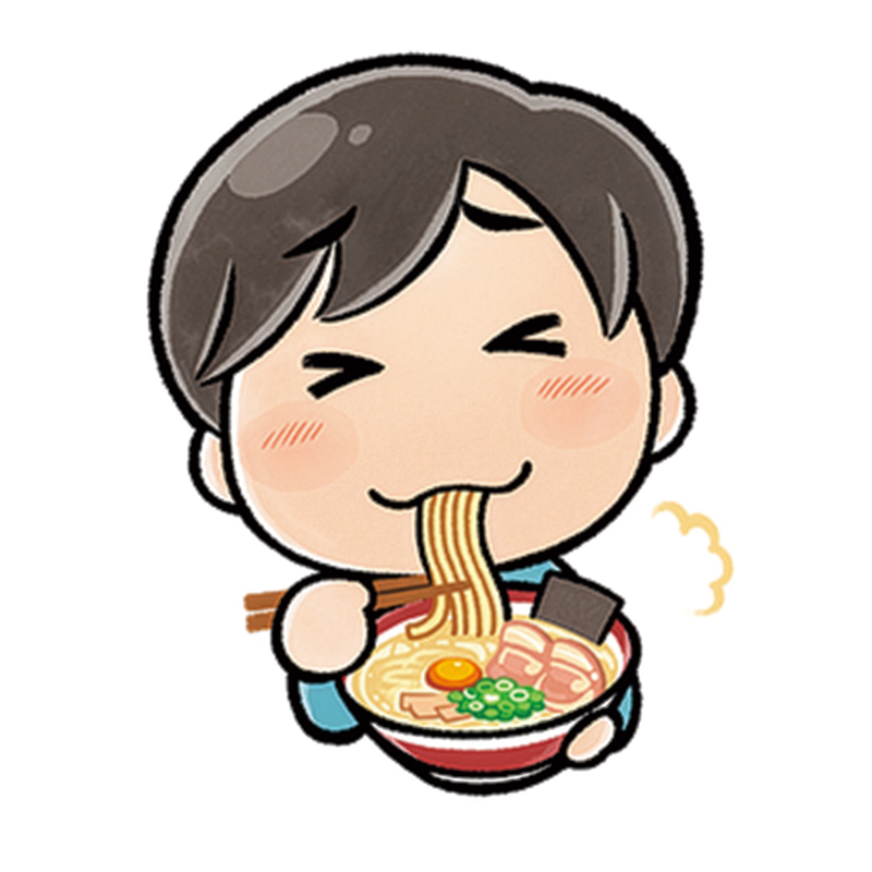 ラーメンを食べる男性のイラスト