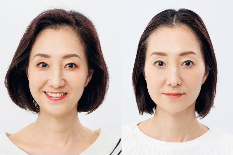 トップがぺったんこで分け目ぱっくりのさみしげなスタイルが、トップふんわりの分け目が目立たない若々しいスタイルに（左がアフター、右がビフォー）