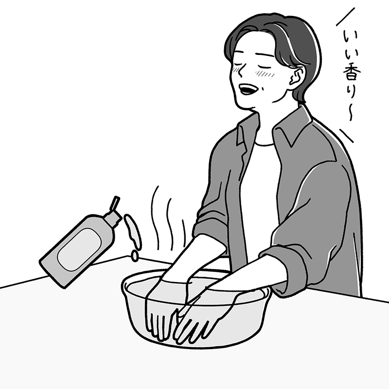 洗面器を使うから簡単な「手浴」（イラスト／早瀬あやき）