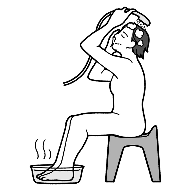 「足浴」で入浴時間を短縮（イラスト／早瀬あやき）
