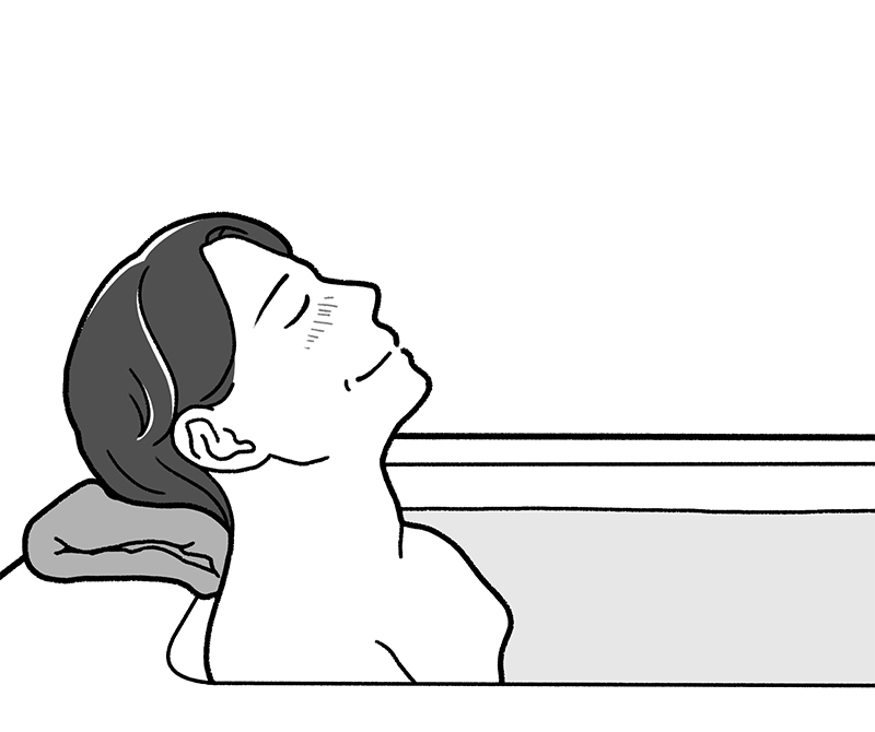 乾いたタオルで頭部を安定（イラスト／早瀬あやき）