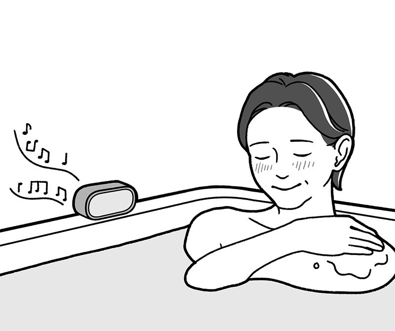ヒーリング音楽を聴いてストレス軽減（イラスト／早瀬あやき）
