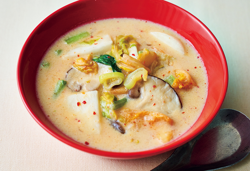 「かぶとしいたけの豆乳キムチスープ」