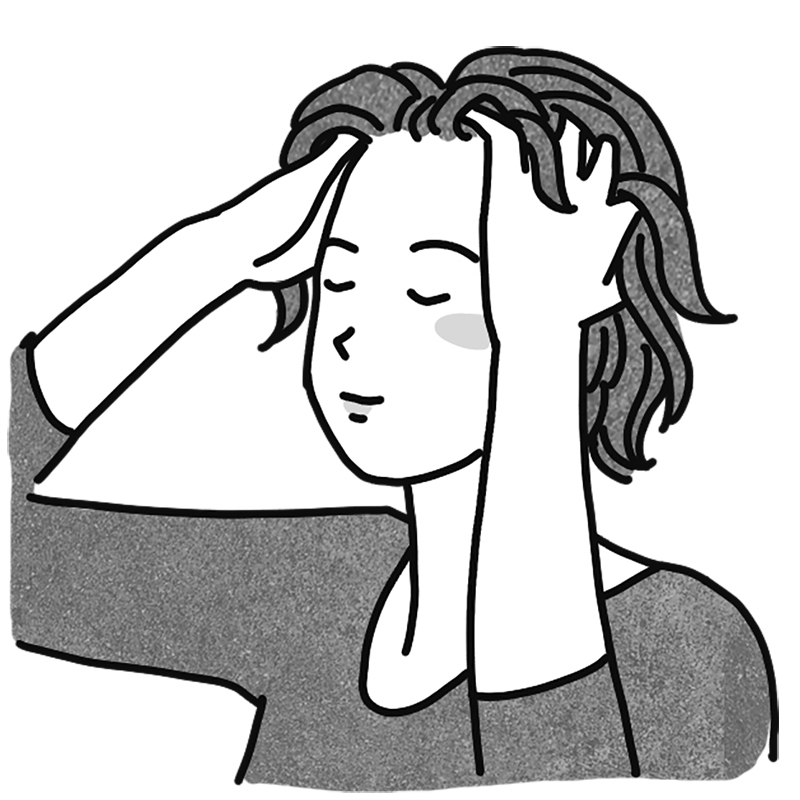 頭を触る女性のイラスト