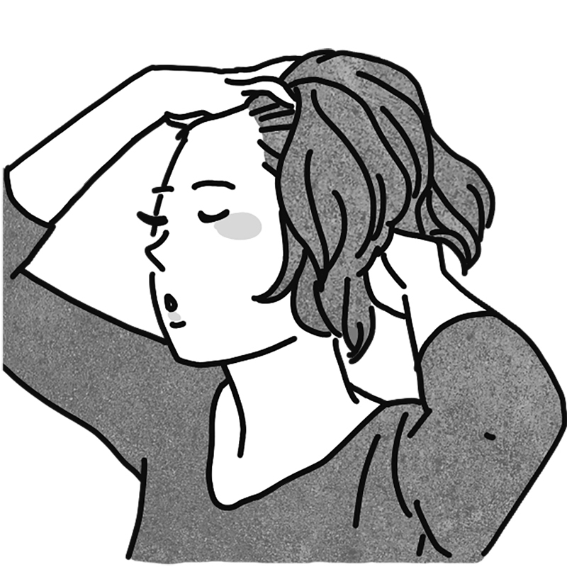 頭を触る女性のイラスト