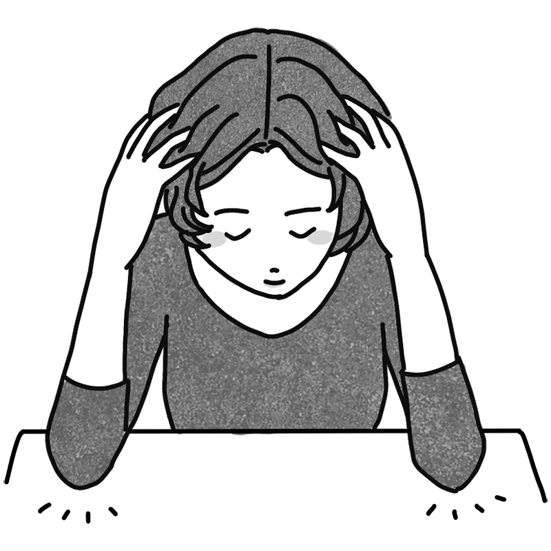 頭を触る女性のイラスト