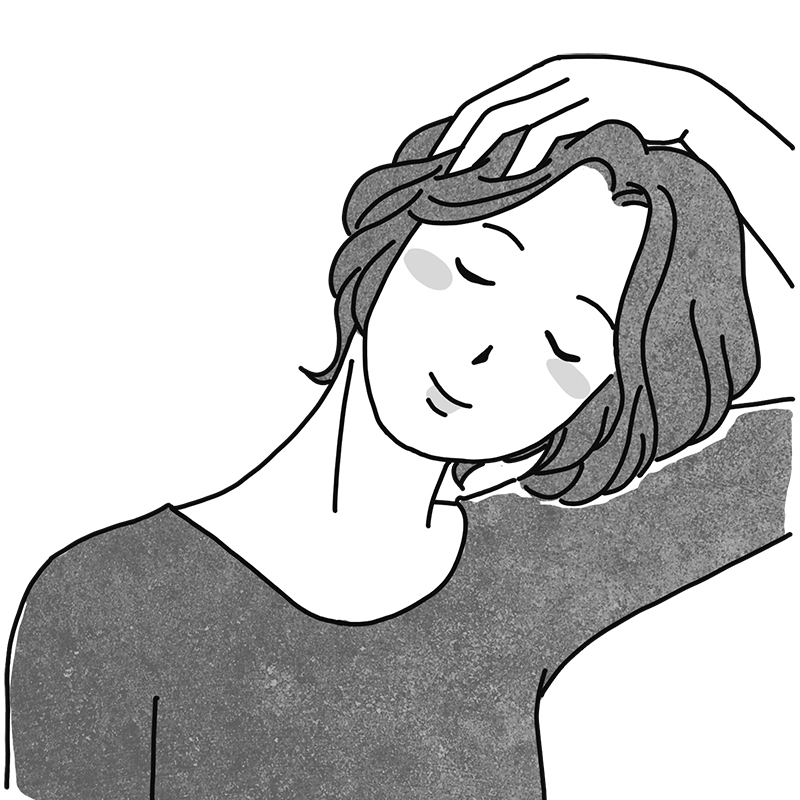 頭を触る女性のイラスト