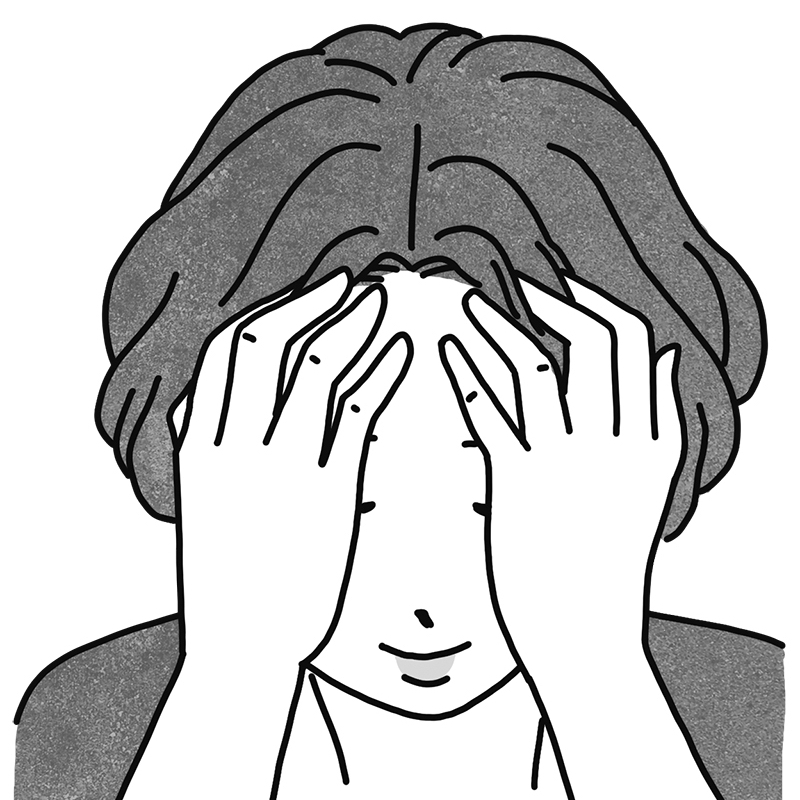 指を当てるのは前髪の生え際より1cm程度おでこ寄りの場所（親指以外）を押し当て（イラスト／鈴木みゆき）