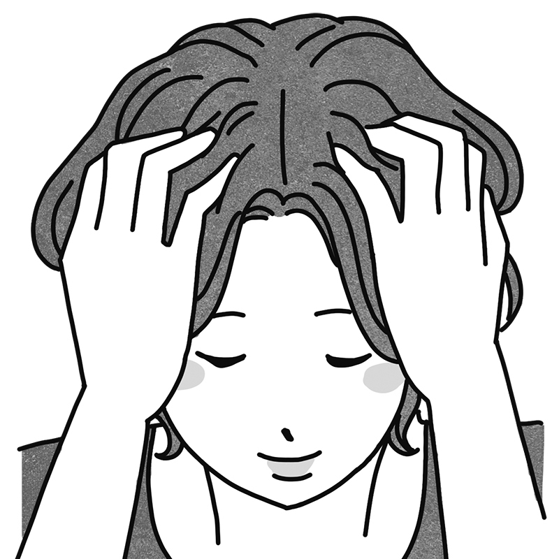 頭頂部に向かって、指で押しほぐしていく（イラスト／鈴木みゆき）
