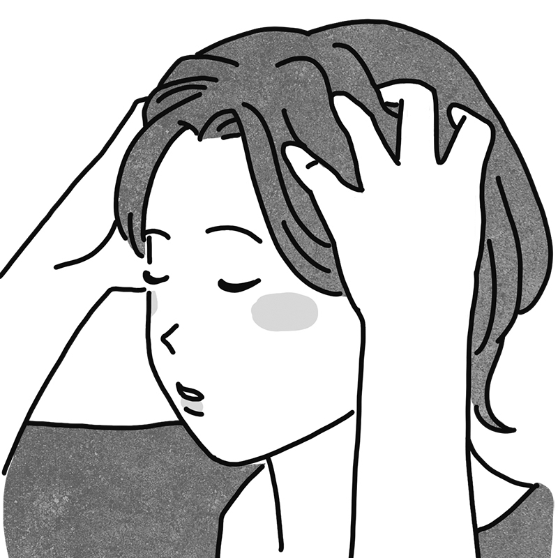小刻みに弧を描くように側頭部を10回押してほぐす（イラスト／鈴木みゆき）