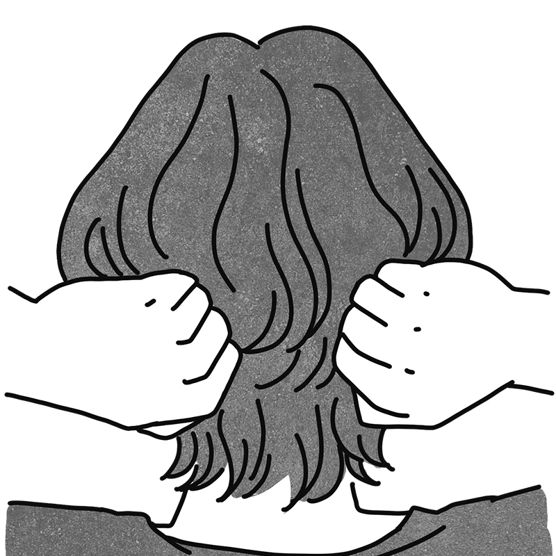 後頭部に両手のこぶしの第二関節とその下の平らな部分を当ててほぐす（イラスト／鈴木みゆき）