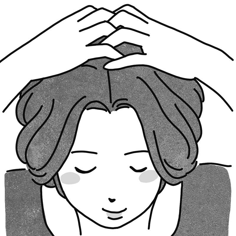 頭頂部は強く刺激しないように注意（イラスト／鈴木みゆき）