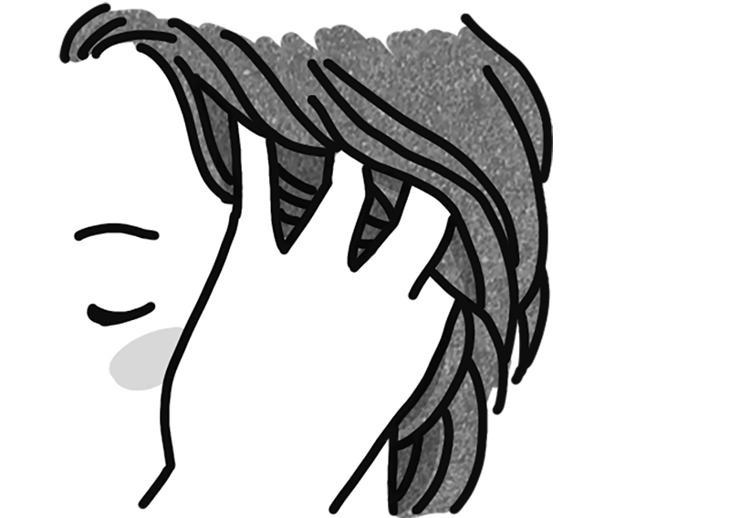 頭を触る女性のイラスト