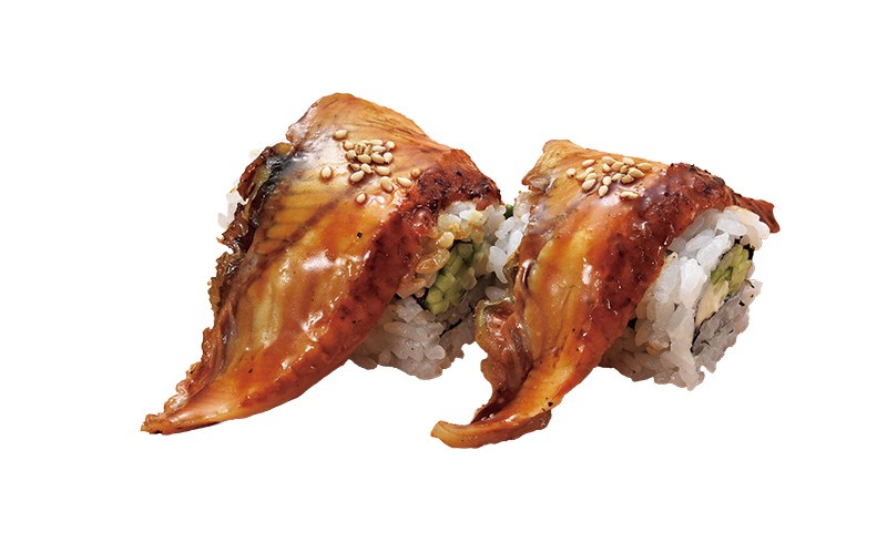 うなぎの蒲焼きやクリームチーズなどを巻いた創作寿司のニクソンロール（396円）（写真提供／回転寿し トリトン）