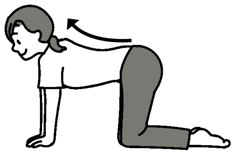 息を大きく吸って背中を反らせる（イラスト／藤井昌子）