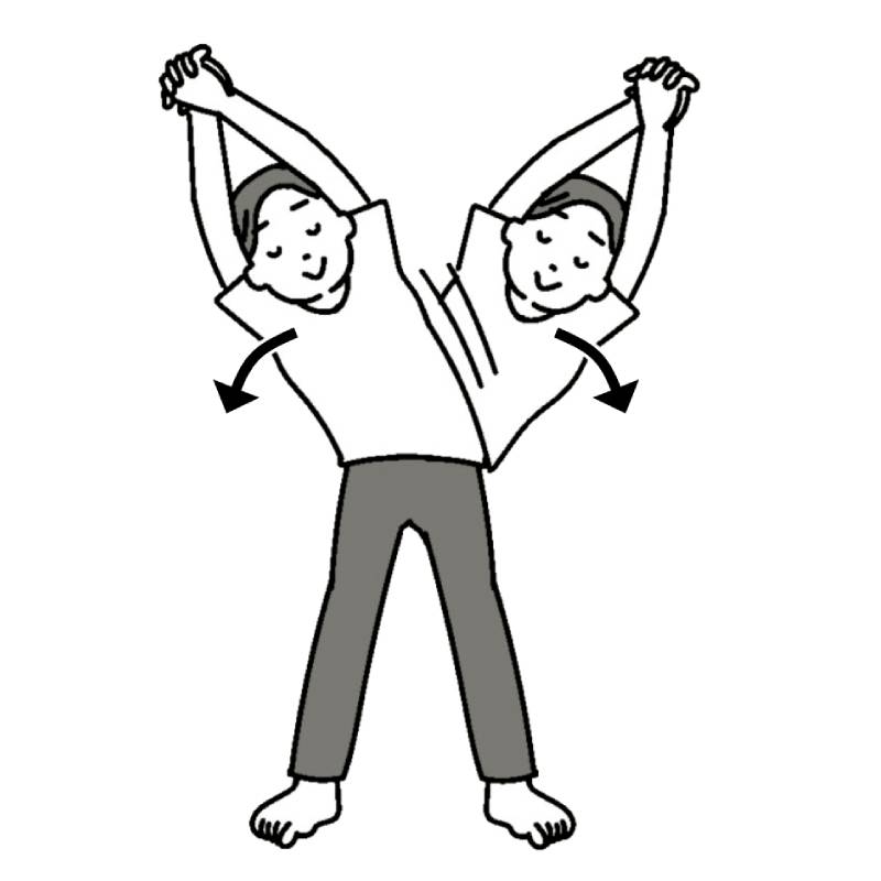 体側（体の側面）と足の内ももを伸ばす（イラスト／藤井昌子）