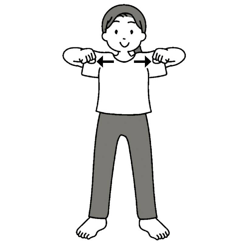 両こぶしを肩までスライドさせる（イラスト／藤井昌子）