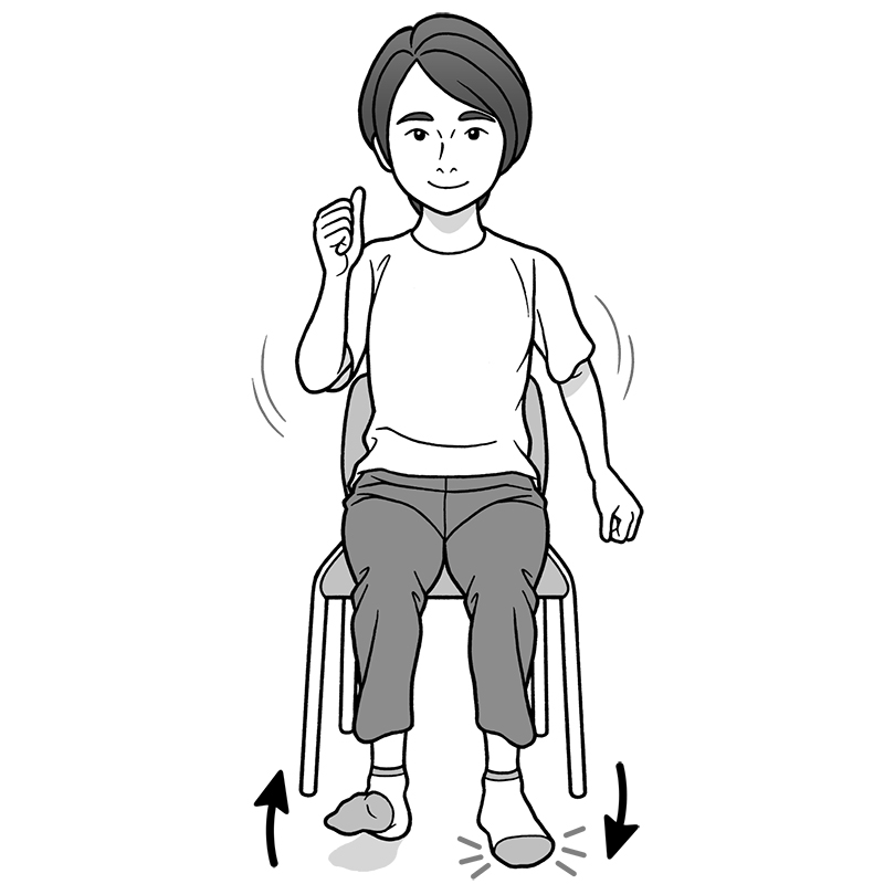 「パタン」腕は自然に振る、つま先　※かかとはつけたまま（イラスト／勝山英幸）