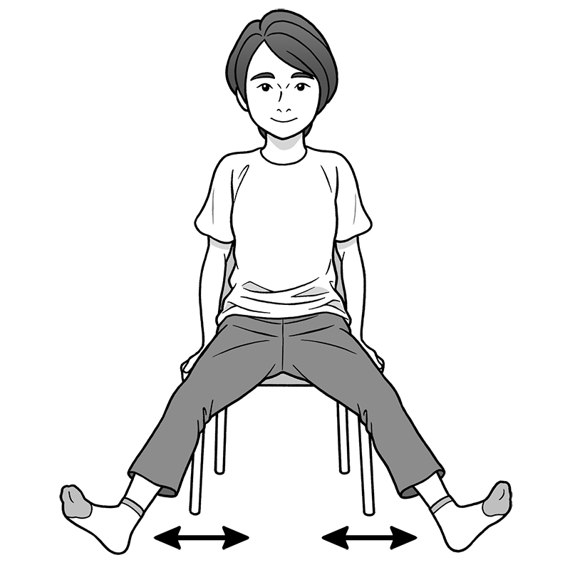 「パカ」いすの座面をつかむ、伸ばしたまま左右に開く（イラスト／勝山英幸）
