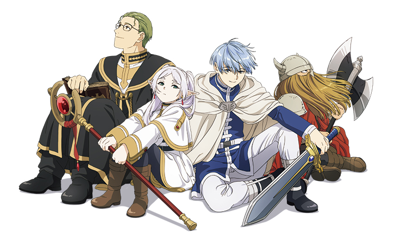 魔王を倒した勇者一行　左からハイター、フリーレン、ヒンメル、アイゼン（C）山田鐘人・アベツカサ／小学館／「葬送のフリーレン」製作委員会