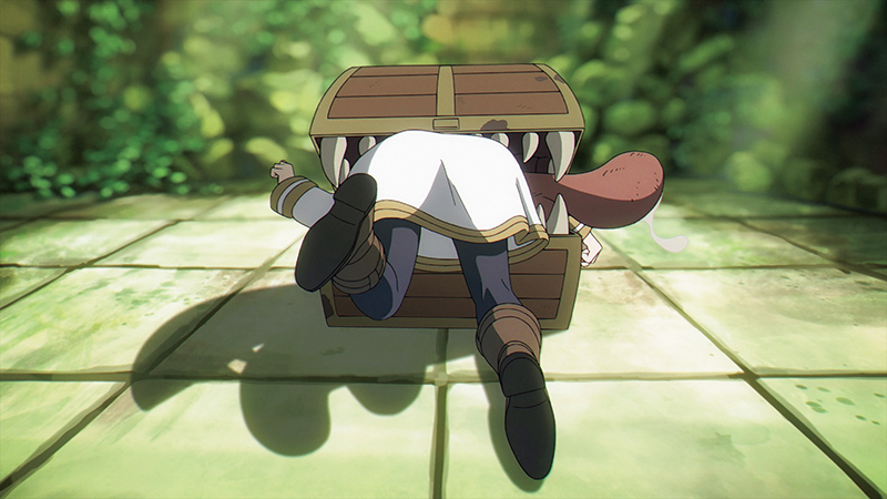 フリーレンは、魔導書欲しさに何度もミミック（偽物の宝箱）に騙され食べられるなど、大魔法使いとは思えないおちゃめな一面も（C）山田鐘人・アベツカサ／小学館／「葬送のフリーレン」製作委員会