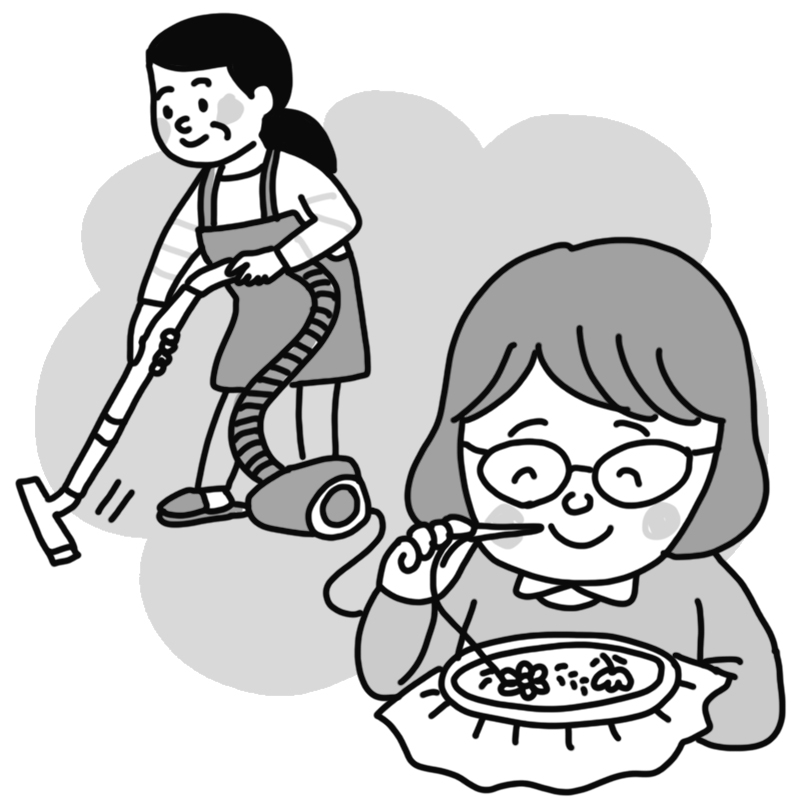 お金を払って時間を手に入れると、幸せはアップ！（イラスト／かたおか朋子）