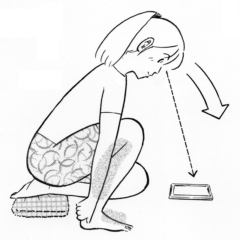 足首をつかんで前傾する。黒点の範囲が伸びていることを意識する（イラスト／黒木督之）